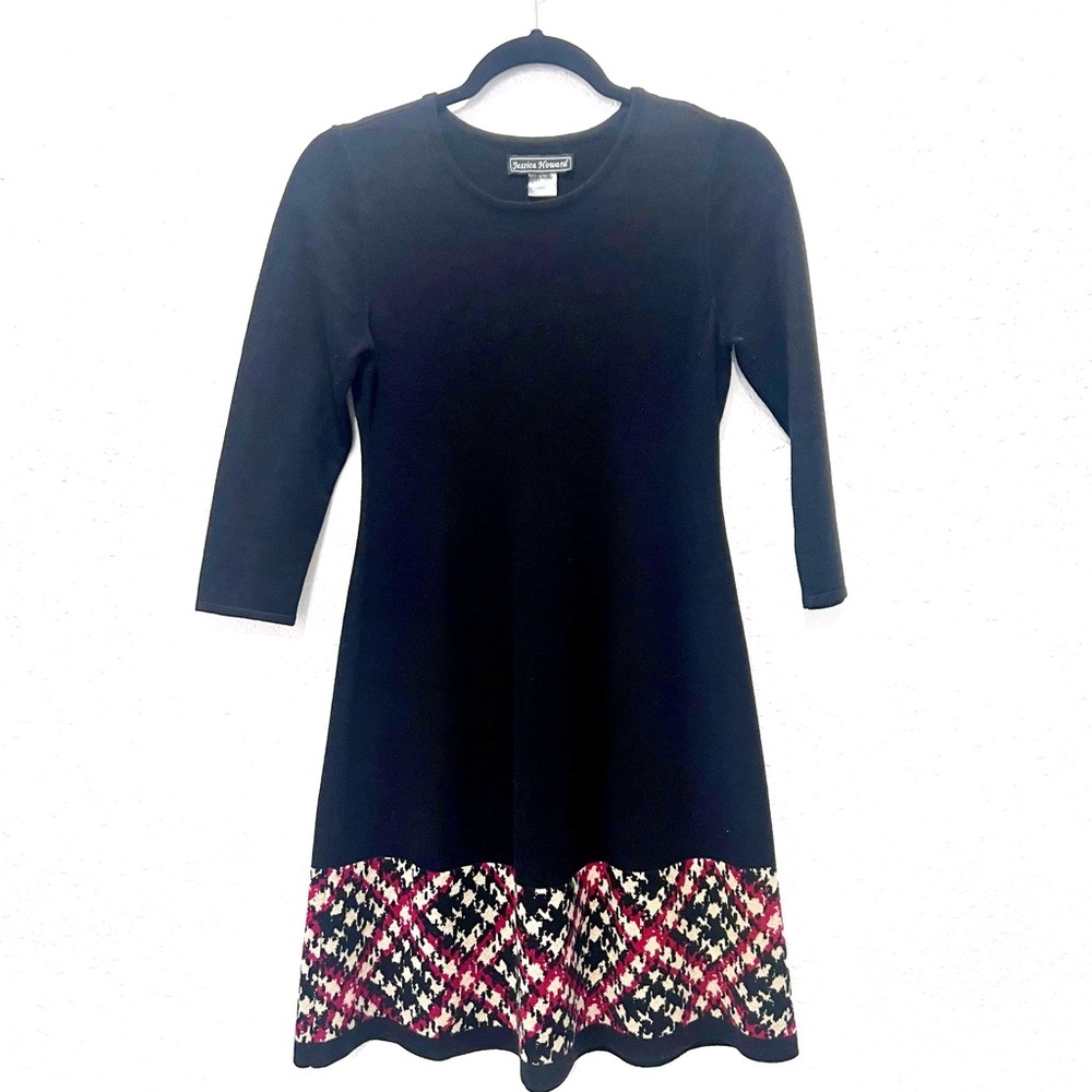 Jessica‎ Howard Women's Black Knit Ribbed Pull Over Unlined Long Sleeve dress SP
